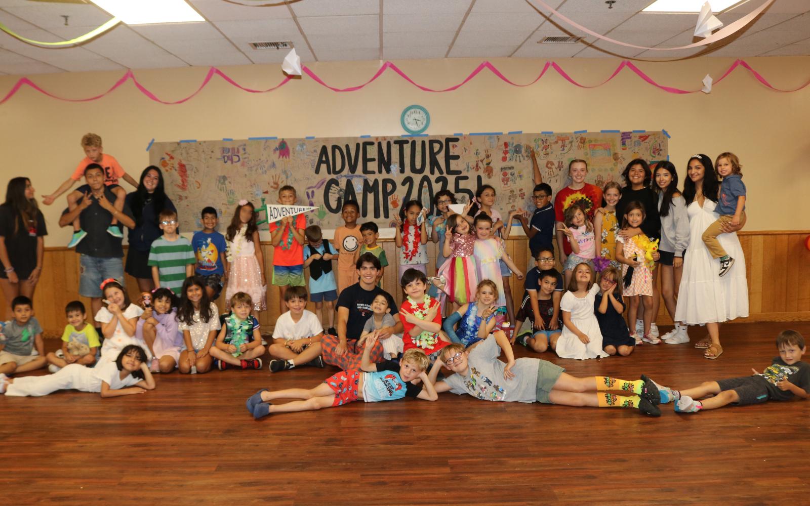 a big group of adventure campers on their last day of camp